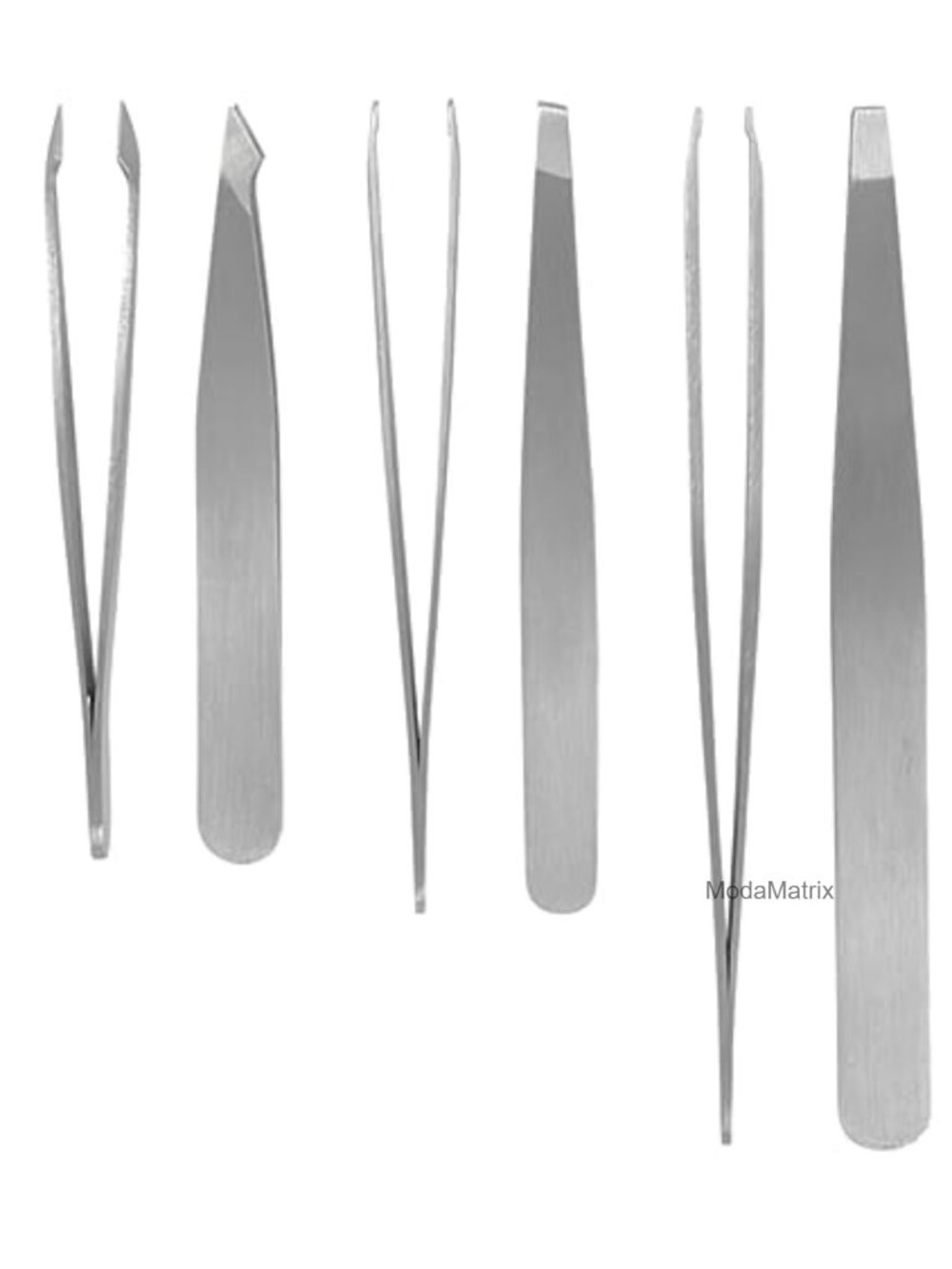 Brushed Stainless Steel Tweezer Set 12-Pack Precision Hair Removal